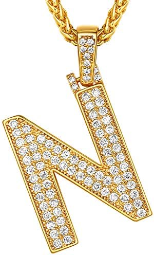 Suplight Crown Initial Letter Necklace, 18K Gold Plated Cubic Zirconia CZ Pave Monogram Pendant with 22" Chain (2" Adjustable), Custom Jewelry for Men Boys (with Gift Box)