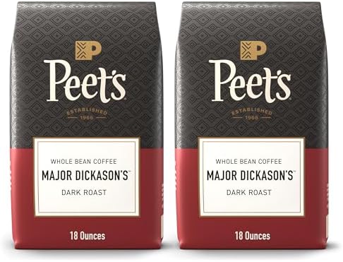 Peet's Coffee, Dark Roast Whole Bean Coffee - Major Dickason's Blend, 18 Ounce Bag (Pack of 2)