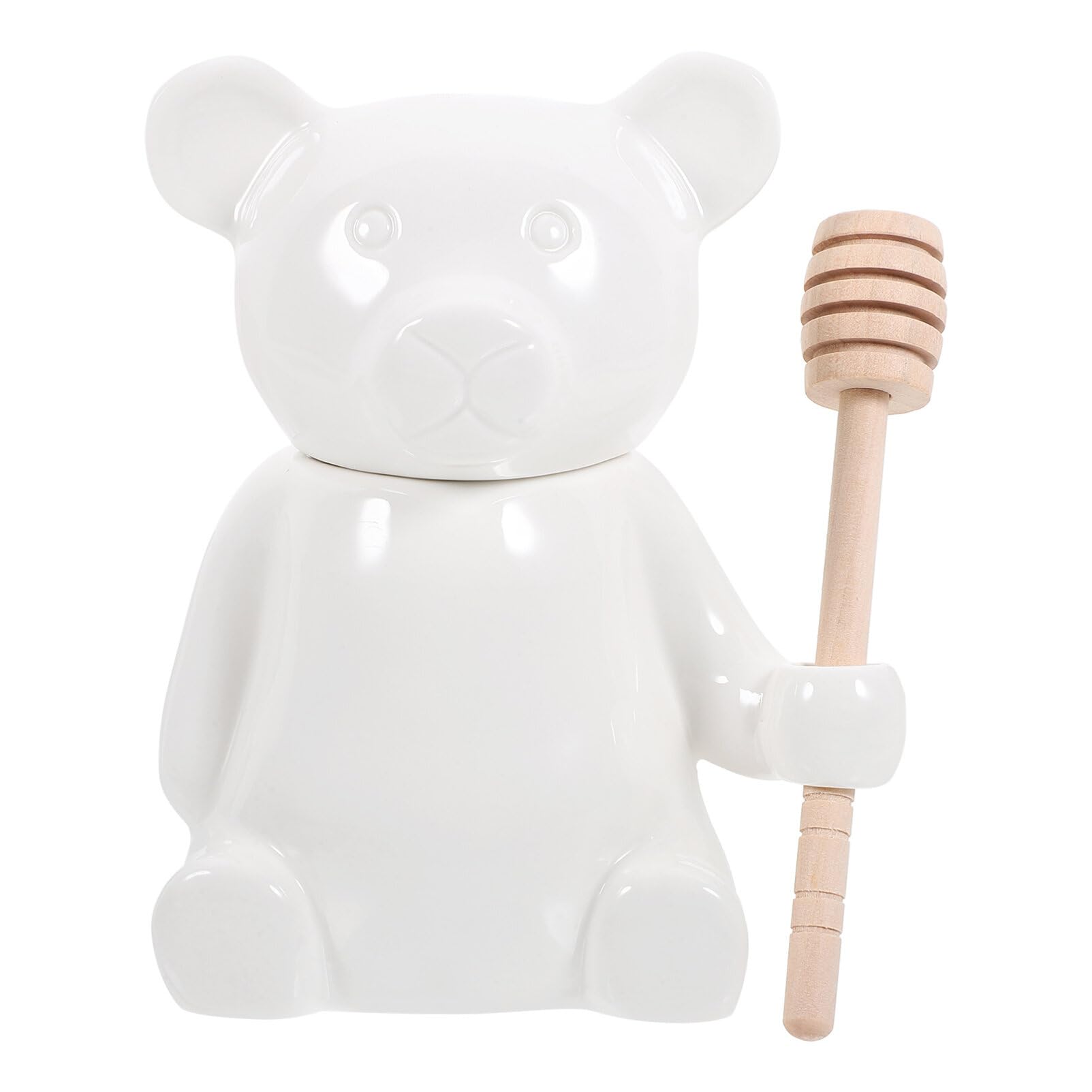 ABOOFAN Ceramic Honey Pot with Lid and Dipper, Bear Shaped Honey Jar Porcelain Honey Dipper Stick and Jar Set Honey Containers Sugar Jar Salt Pot for Home Kitchen