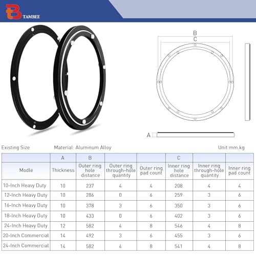 Image of TamBee 24 Inch Lazy Susan Hardware Mute Turntable Bearing 600 LBS Load Capacity Heavy Duty Lazy Susan Parts Kit Rotating Ring Mechanism for Dining Tables, Woodworking(Base Only, Black)