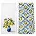 Dibor Italian Lemon Kitchen Towels Dishcloth Set of 2, Mediterranean Decor Dish Towels, Blue Tile Amalfi Coast Lemon Decorative Hand Tea Towel for Bathroom Kitchen, 16x24 Inch
