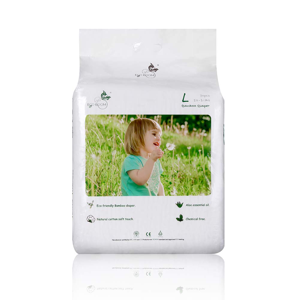 ECO BOOM Diapers, Baby Bamboo Viscose Diapers, Eco-Friendly Natural Soft Disposable Nappies for Infant, Size 4 Suitable for 20 to 31lb (Large - 70 Count)