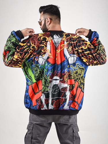 Unisex Anime Oversized Jacket for Men & Women, Monster Trio Printed Drop Shoulder Cosplay Anime Bomber Jackets3