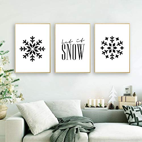 Toile Let It Snow pour décoration hivernale et salon chaleureux en pack de 3 affiches 50x70cm