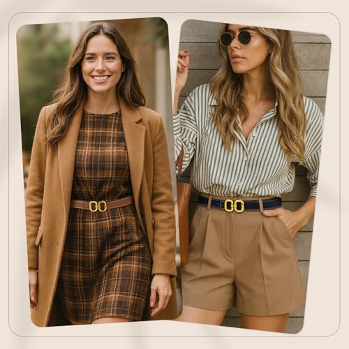 Women's Leather Belt for Jeans, Dress, Pants & Formal Outfits, Ladies Trendy Reversible Design Belt with Gold Buckle4