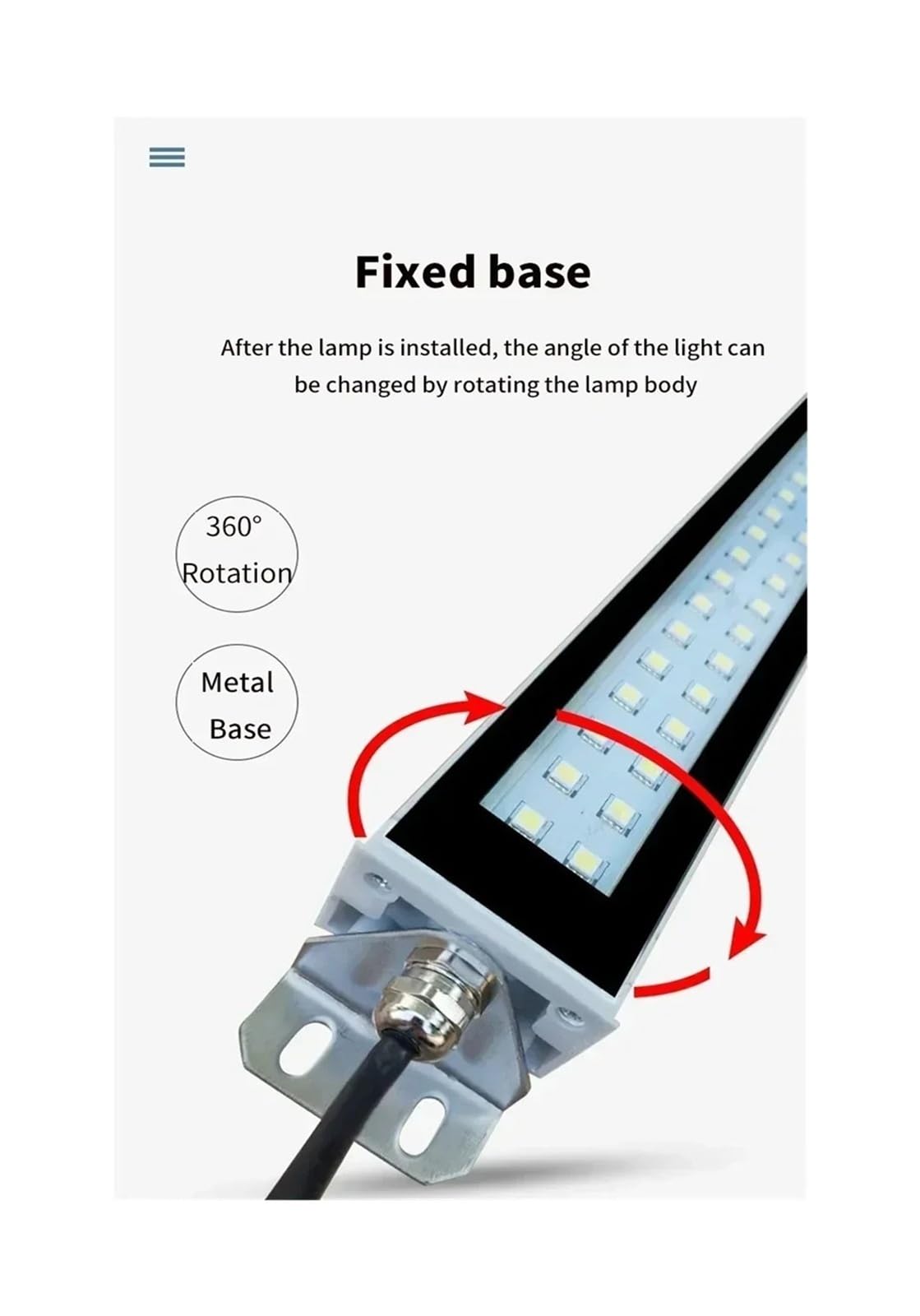 Lampa robocza LED do obrabiarek CNC, lampa taśmowa, stop aluminium, IP66, wodoodporna, olejoodporna Do obrabiarek(12W 400mm,110-230V)