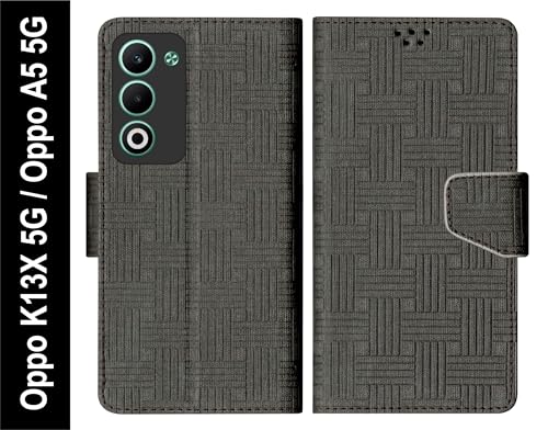 Image of SBMS Flip Cover for Oppo K13x 5G / Oppo A5 5G 6.67 inch Back Cover Case with Magnatic Closure | Inbuilt Stand | Card & Money Pocket (Mat Black)