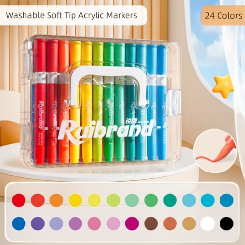 Image of SUPER TOY 24 Washable Acrylic Paint Pens Markers Soft Brush Tip for Drawing, Sketching, Calligraphy, Painting, Canvas, Glass, Plastic, Fabric & Creative Crafts