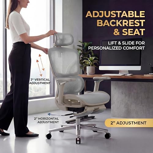 Image of Ergonomic Office Chair with Footrest & Massage Lumbar Support - Adjustable Seat Depth & Back Height Reclining Big and Tall 400LBS Mesh Chair, 4D Headrest & 6D Armrests, for Home Office /Gaming(Gray)
