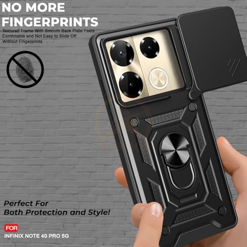 Image of Armor Bumper Back Cover Case for Infinix Note 40 Pro 5G Rotating Camera Cover, Ring Holder & Kickstand | Heavy Duty & 360 Degree Protection Infinix Note 40 Pro 5G Back Cover (Black)