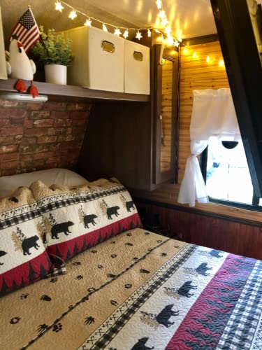 Chesity Queen Size Quilt Lodge Bedspread Plaid Quilts Set Rustic Cabin Bedding Coverlet Black Deer Bear Paw Printed Reversible Lightweight Black White Patchwork Bed Cover Country Bedding Decor #TOP6