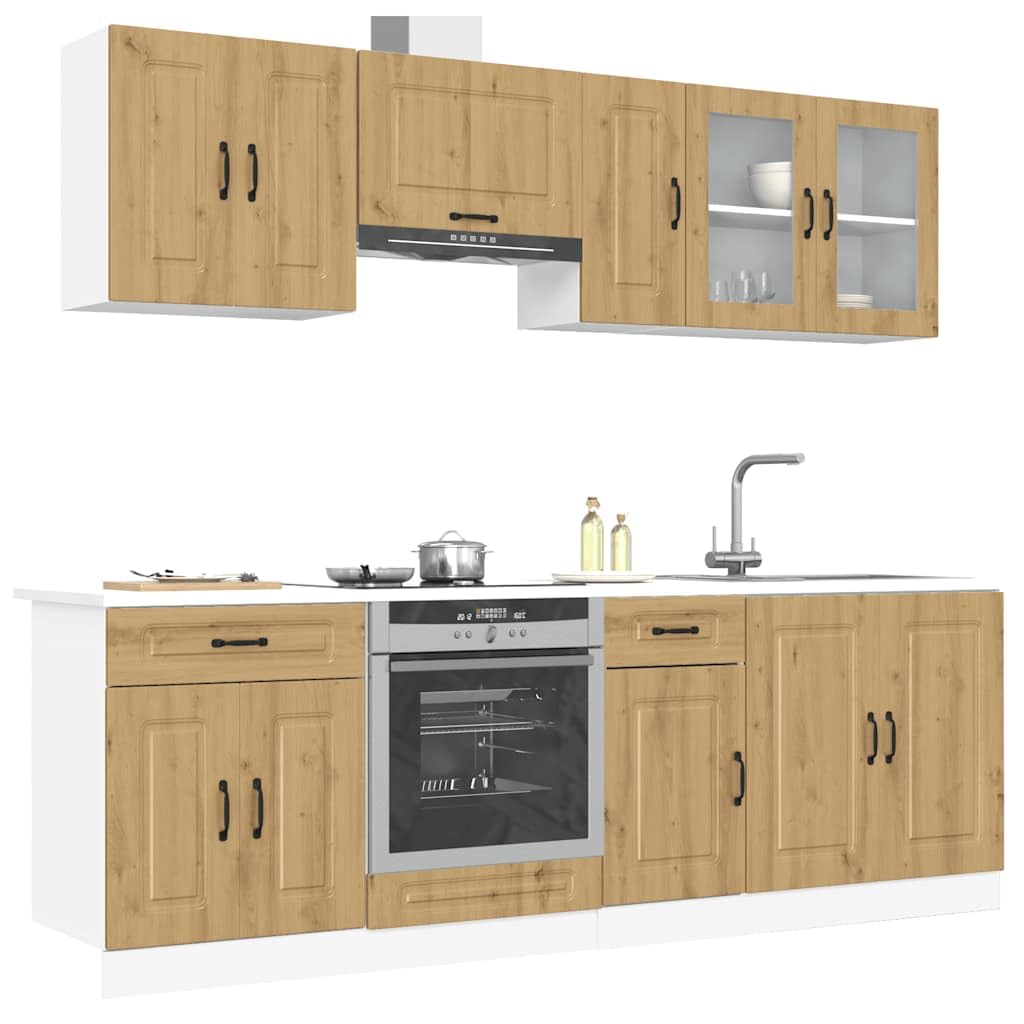 8-TLG. Küchenschrank-Set Kalmar Artisan-Eiche Holzwerkstoff Küchenschrank-Set, Küchenblock variabel stellbar Küche Komplett, ohne Arbeitsplatte für Restaurant, Hotel, Küche
