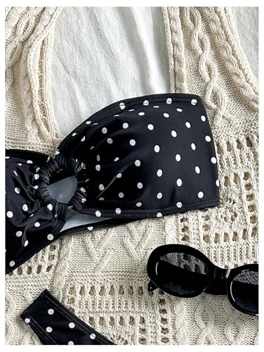 WDIRARA Women's Polka Dots Bandeau Bikini Set Strapless High Cut Swimsuit 2 Piece Bathing Suit3