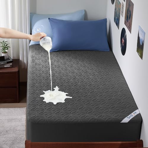 Image of BEDLORE Waterproof Mattress Protector, Twin XL Size Mattress Pad with Deep Pocket 6 inch-15 inch Depth, Soft Breathable Dirt-Proof Bed Mattress Cover for Bedroom, College Dorm (Gray)