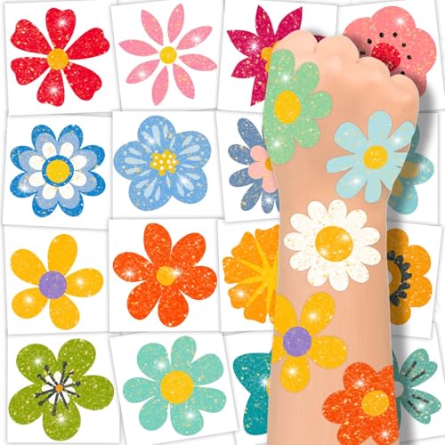 winthrop 120 Pcs Glitter Flower Temporary Tattoos for Kids, Individually