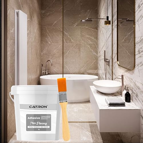 Image of Catron 5L /5Kg Transparent Waterproof Glue with Brush for Crack Seal, Roof Water Leakage Solution, Indoor and Outdoor Epoxy Resin Adhesive ProStrong Sealant | for Bathroom, Walls, Tiles and Pipes