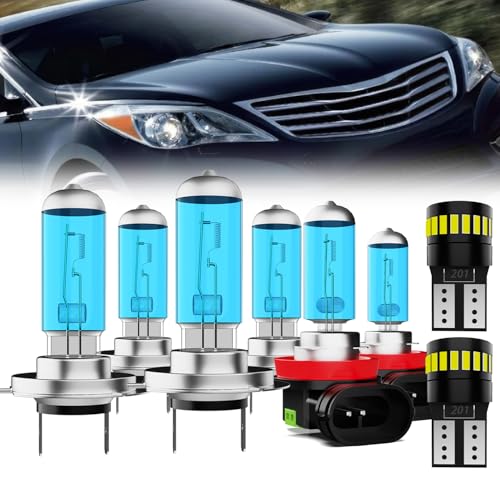 Image of Headlight Bulbs License Plate Lights Fit For Hyundai Azera 2011-2014, H7 High Beam + H7 Low Beam + H11 Fog Lights Halogen Light Bulb + License Plate Lights, Pack of 8