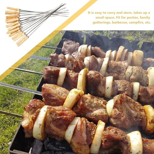 Brochetas planas de acero inoxidable para barbacoa con mango ergonómico de madera 7