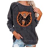 Halloween KostüM Kapuzenpulli Jumpsuit Damen Herbst Schulterfreie Pullover Pullover Besticken Damen Casual Loose Halloween Print Rundhals Drop Shoulder Langarm Hoodie B-Grau XL