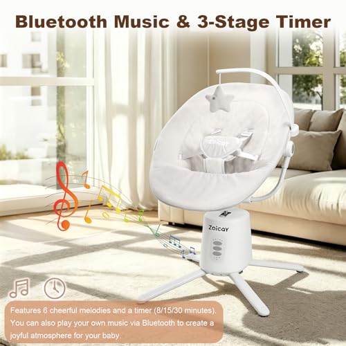 Image of Zoicay Baby Swing,Baby Swings for Infants with 3 Modes & 5 Speeds, BT Enabled App & Remote Control, Electric Swing - 6 Melodies and 3 Timer Setting, 2 Seat Positions and 5-Point Harness Swing (White)