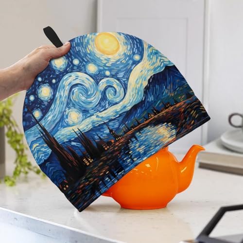 Image of Generic Hudotybom Starry Night Tea Cozy for Teapot Insulated Large Teapot Cover to Keep Warm Tea Kettle Cover Machine Washable Coffee Pot Cloth Covers Kitchen Home Decorations, CZA49