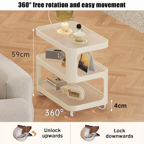 Table de chevet mobile à roulettes avec éclairage LED intégré
