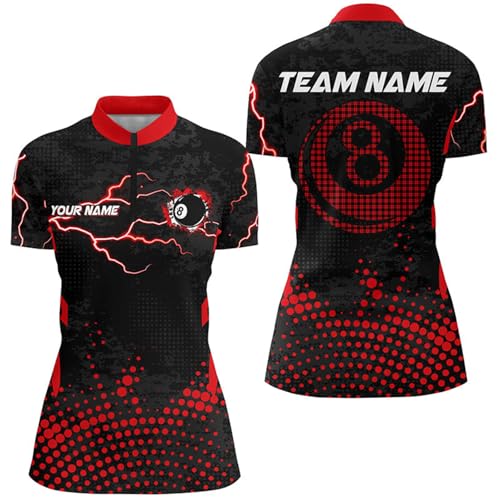 Personalized Red 8 Ball Point Billiard Women Quarter Zip Shirts Billiards Apparel Clothing T0474