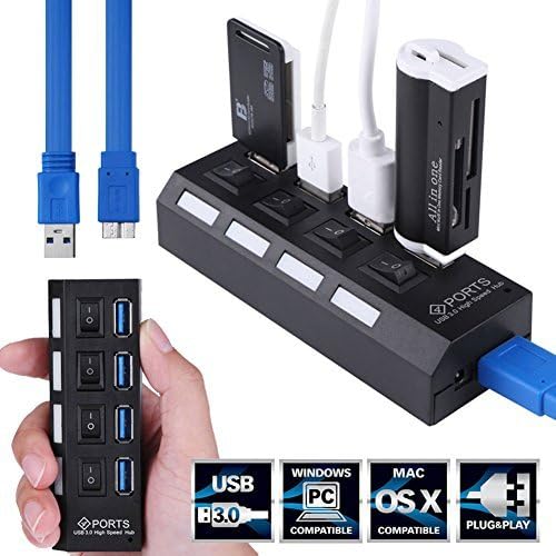 USB 3.0 Hub, GYGES 4-Port SuperSpeed USB 3.0 Individual On/Off Switch Hub With 5Gbps Transfer Speed for Apple Macbook/Air, Pro, iPad Laptop, Charging (4port)