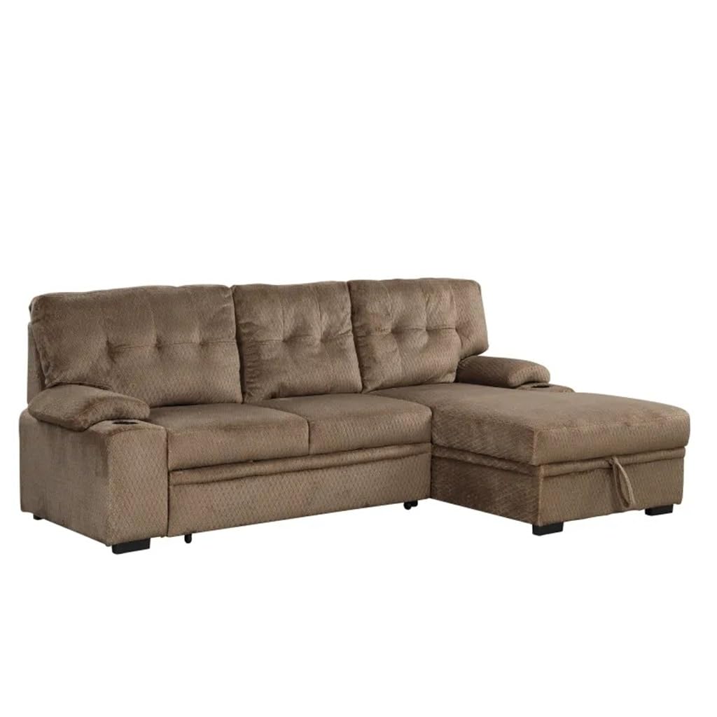 95 7 Padded Upholstered Sofa Bed Sleeper Sectional Sofa with Storage Chaise and Cup Holder for Living Room