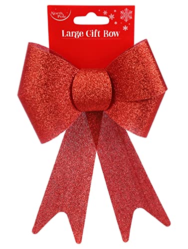 North Pole Christmas Tree bow xmas tree Topper party decorations gift bow Glitter red 30cm tall 17cm wide