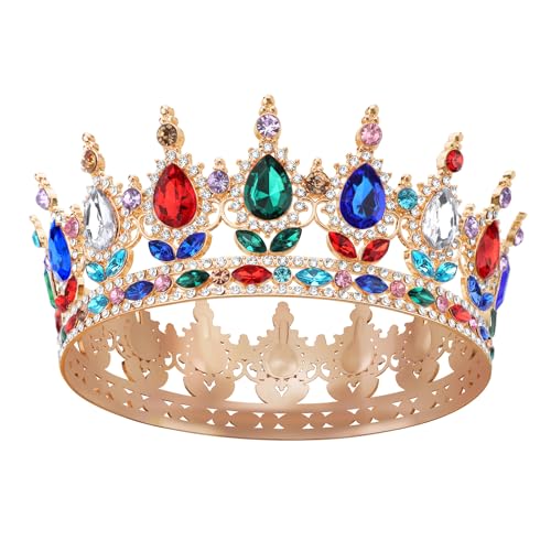 DRESHOW Diadème Rond pour Fille et Femme Couronne Baroque en Cristal Strass Scintillants Couronne Reine Baroque Accessoires pour Cheveux pour Carnaval Mariage...