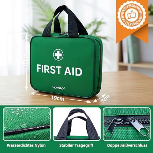HONYAO Erste Hilfe Set 180 Teile, Erste Hilfe Kasten für Zuhause Kinder Outdoor Reise Camping Wandern Arbeitsplatz, Sport First Aid Kit, Grün