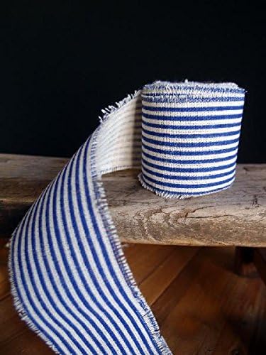 PoshNPretty 1", 2", 3" Striped Fabric Linen Ribbon Unfinished Edges 5 Yards - Colors (Red, 1")