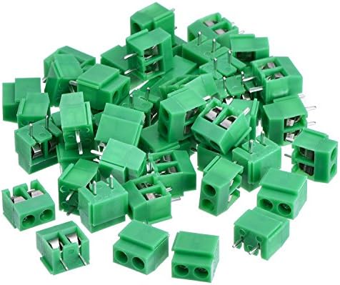 KANGWEI 50 Pieces 2 Pin 5 mm Pinch PCB Mount Screw Terminal Block Connector 300V 10A (Green)