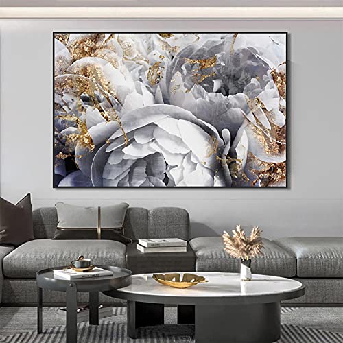 Art toile fleur dorée peinture nordique pour créer une ambiance chaleureuse