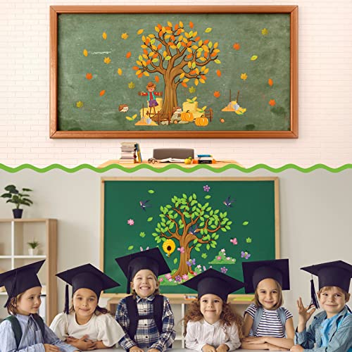 Teling 239 Pcs Season Tree Classroom Bulletin Board Decor Spring Summer Autumn Winter Cutouts Border Set Four Seasons Bulletin Board Decorations with 200 Dots for Elementary School Home Chalkboard - Image 6