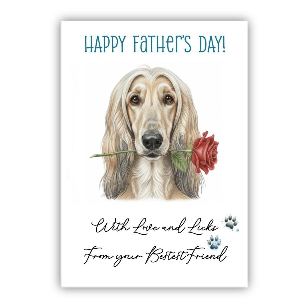 Father’s Day Card From the Dog – Cute Fathers Day Pet Card – “With Love and Licks” – Multiple Breeds Available (• Afghan Hound) — image 1