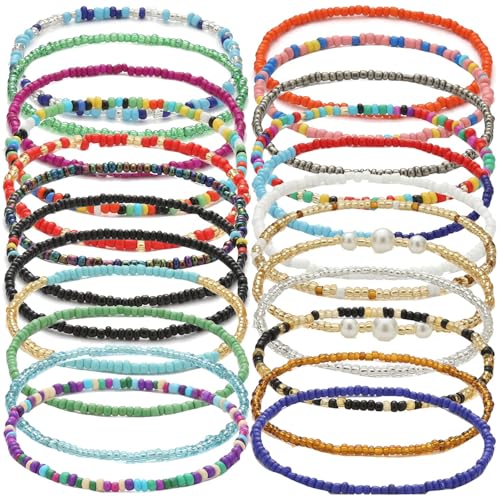 Image of Beaded Anklets for Women Handmade Boho Beaded Ankle Bracelets Colorful Beads Foot Anklets for Women