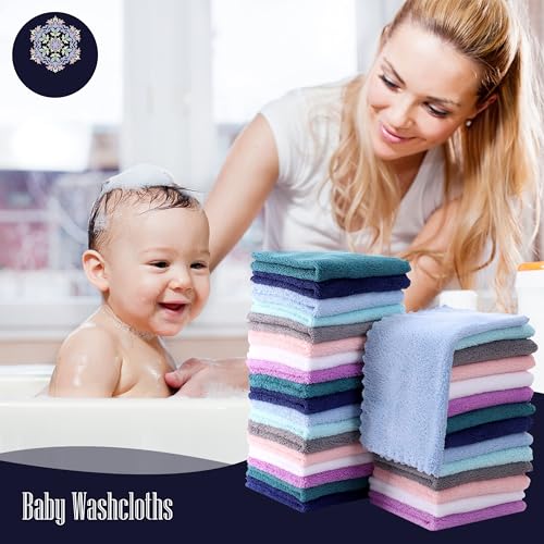 Image of 32 Pack Baby Washcloths - 10x10 Inch, Microfiber Baby Towel - Absorbent and Soft Baby Wash Clothes for Newborns, Infants and Toddlers - Quick Dry Baby Boys and Girls face Towel - Multicolor