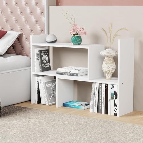 Image of Furniture Cafe Modern White Wooden Bookshelf - Multi-Tier Bedside Storage Rack & Organizer for Books, Decor & Essentials