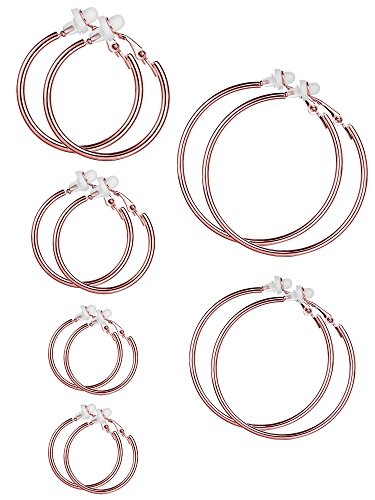 6 Pairs Earrings Clip On Earrings Non Piercing Earrings Set for Women and Girls, 6 Sizes (Rose Gold)