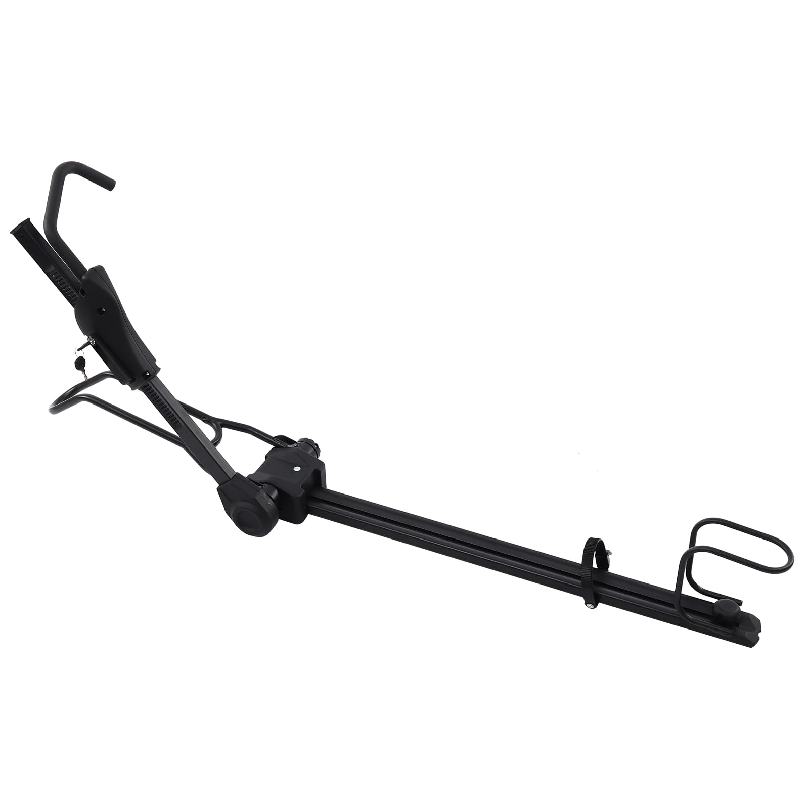 Bagażnik rowerowy na dach, 110 cm, stop aluminium, regulacja wysokości 75-98 cm, zamykany, uchwyt rowerowy z żelaza i nylonu, do montażu na dachu samochodu, kolor czarny