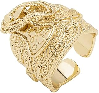 THE BLING KING Gold Saddle Ring with 18K Heavy Real Gold Plating, Luxury Finish and Detailing Premium Gold Fashion Ring Unique Jewellery Gift for Men, Women (Large - Adjustable Fit Various Sizes)