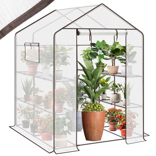 Sekey Walk In Greenhouse with Shelves - Stable Frame & Easy Assembly Outdoor Green house with Waterproof PE Cover Plastic Greenhouse All-Weather Protection White (White(L))