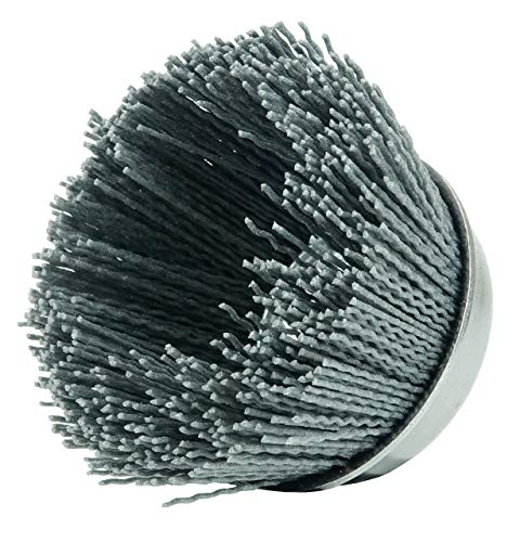 Image of Weiler 14413 Nylox Cup Brush, 3-1 /2 inch, 0.35 /180SC Crimped Fill, 5 /8 inch-11 UNC Nut, Made in the USA