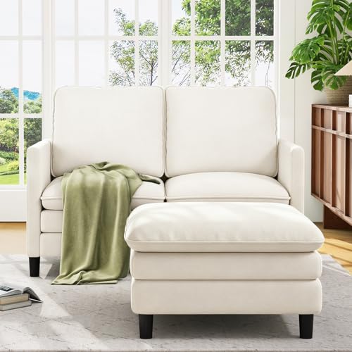 Image of Welzona 3-Layers Cloud L Shaped Couch, 51 inch Teddy Sofa and Loveseat Set