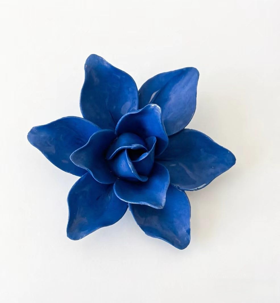 AMERRY Royal Blue,Magnolia, 2.76",Ceramic Flower Wall Art, Artificial Flower Wall Sculpture，Handcrafted 3D Hanging Porcelain Flowers,3D Wall Hanging Decor,Porcelain Flower Wall Décor for Home