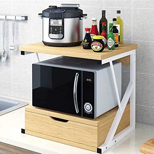 BAKAJI Scaffalatura Mobile Scaffale Porta Microonde Struttura in Metallo con Ripiano in Legno MDF e Cassetto Organizer Mensola Porta Utensili Strumenti Cucina Design Moderno 54 x 35 x 50 cm