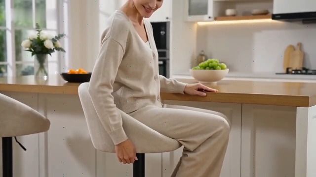 ROCITY Set de 2 Butacos Regulables Giratorios para Barra, Terciopelo Beige | Butacos Modernos de Altura para Isla de Cocina con Espalda y Base de Metal, Sillas Tapizadas miniatura 7