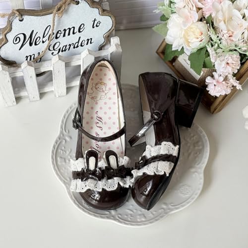 ZQW Cute Bow Bunny Ear Lace Mary Jane Pumps for Women Kawaii Low Block Heel Shoes Comfort Lolita Fashion Cosplay Costume4